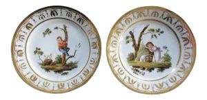 Early 19th Century French Empire Porcelain Dinner Plates by Halley 1800 - 1805 - A Pair