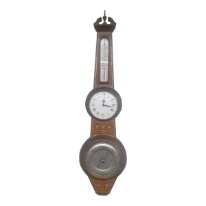 Mid-Century English Inlaid Burlwood Barometer / Thermometer