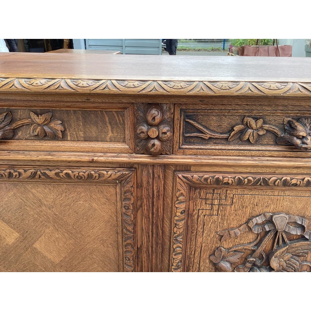 19th C. French Hunting Theme Oak Credenza For Sale - Image 9 of 16