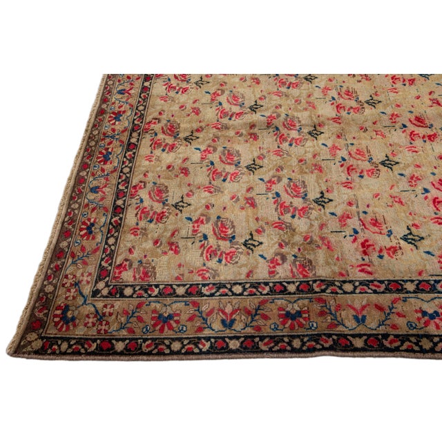 Antique Hamadan Brown Handmade Floral Motif Wool Rug For Sale - Image 4 of 10