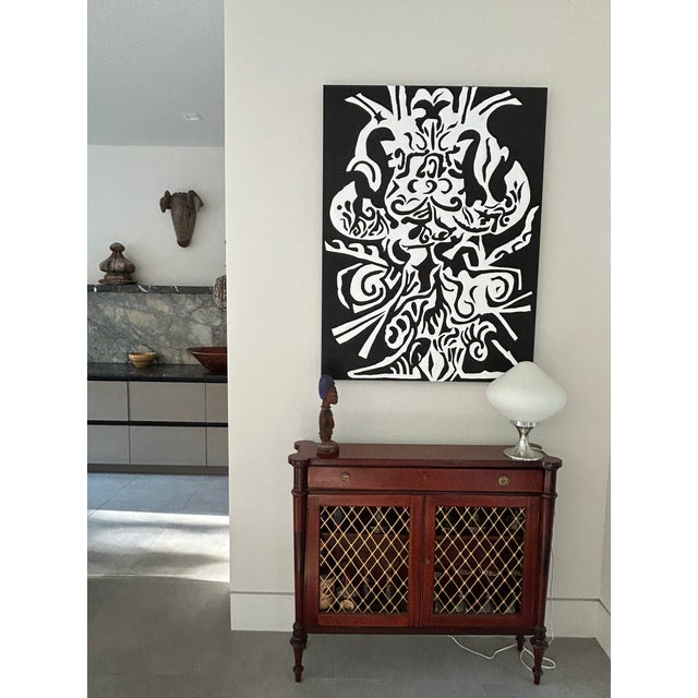 Textile Large Abstract Black and White Painting With Tribal Vibe For Sale - Image 7 of 7