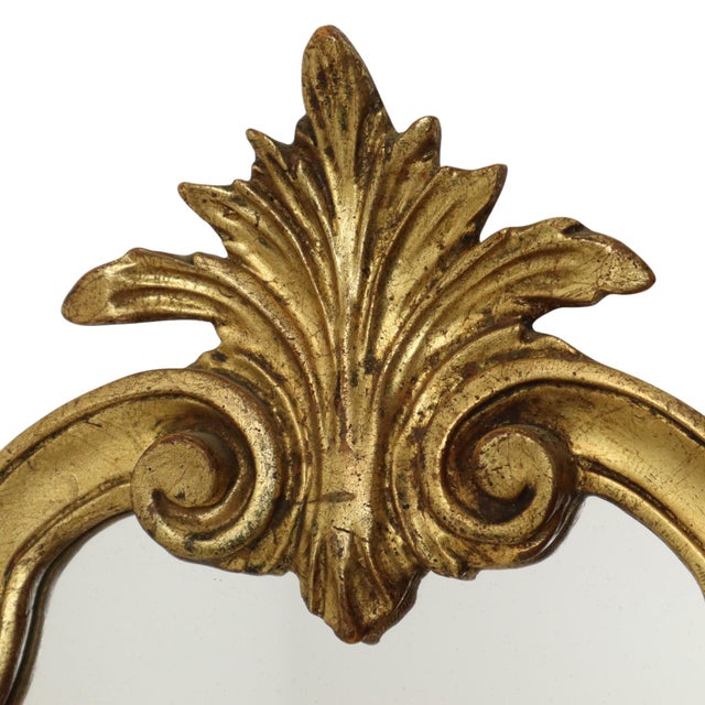 Gold French Baroque Gold-Leaf Gilded Mirror with Crest, 1960s For Sale - Image 8 of 18