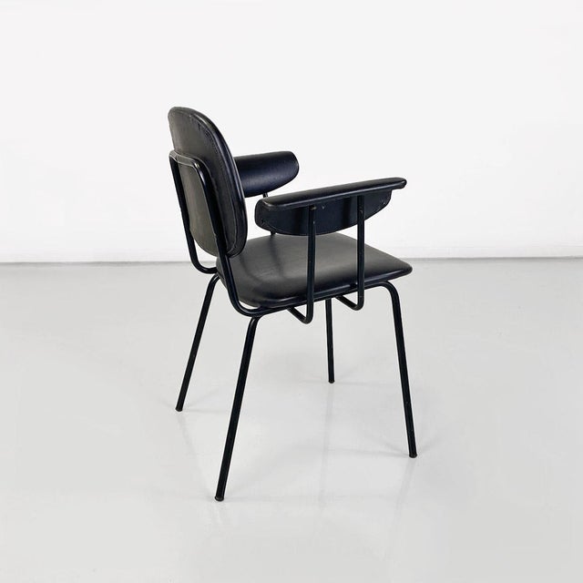Modern Italian Chair in Metal and Black Leather with Arms, 1960s For Sale - Image 6 of 18