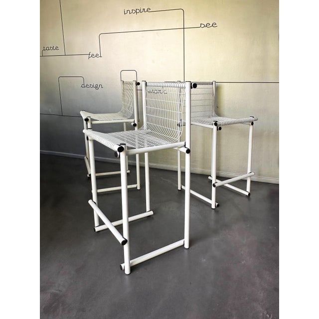 Modernist Italian White Steel Wire Counter Stools, 1970s, Set of 3 For Sale - Image 12 of 13