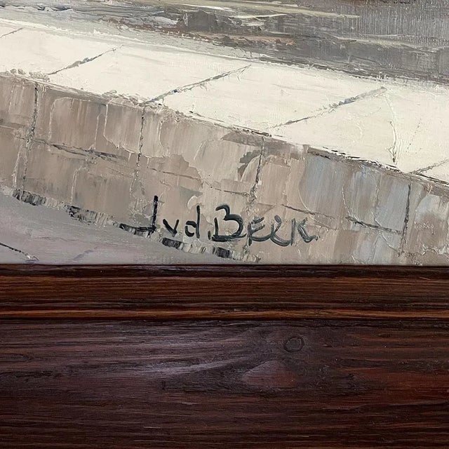 Slate Gray Vintage Framed Oil Painting on Canvas by J. Van Der Berk For Sale - Image 8 of 13