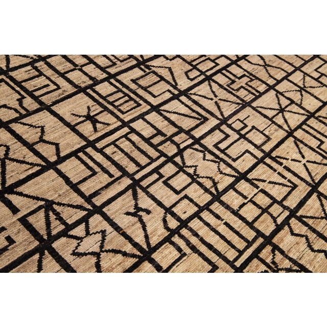 Modern Moroccan Style Brown Handmade Geometric Boho Pattern Wool Rug For Sale In New York - Image 6 of 10