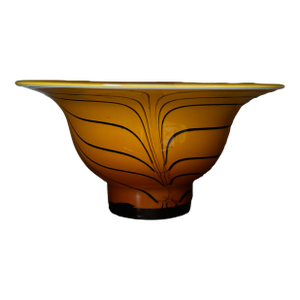 Vintage Amber Art Glass Bowl With Black Swirl Detailing