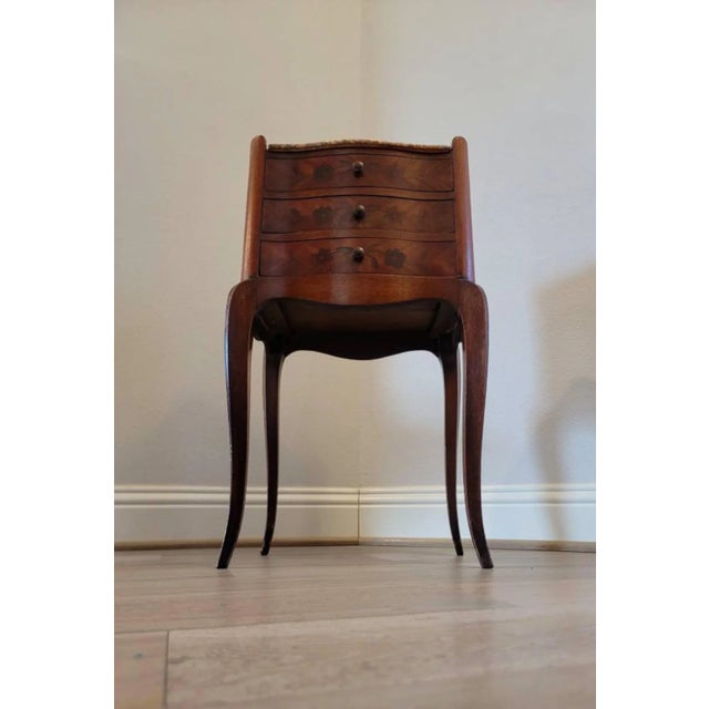 19th Century French Louis XV Style Marquetry Inlaid Marble Top Nightstand For Sale - Image 11 of 13