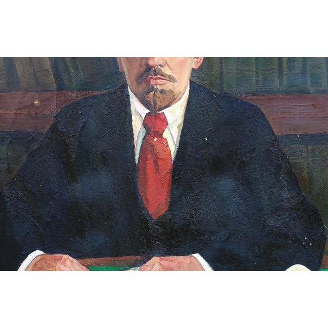 1970s Lenin Portrait, Antique Oil Painting, Soviet Socialist Realism Art 100-150 For Sale - Image 6 of 6