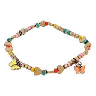 Joyful Spirit Butterfly & Heart Gold Beaded Anklet For Sale