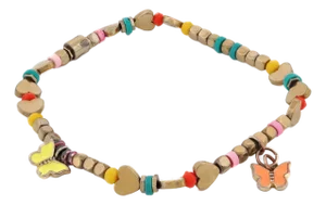 Joyful Spirit Butterfly & Heart Gold Beaded Anklet