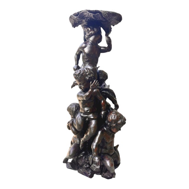 Monumental Large Scale Italian Carved Wood Putti Pedestal Sculpture For Sale