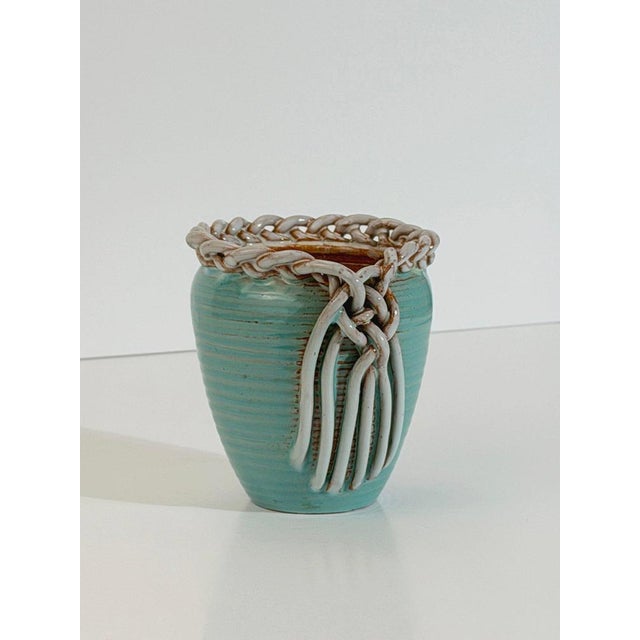 Vintage Turquoise Ceramic Vase by Alexandre De Wemmel, Belgium, 1950s For Sale - Image 3 of 11