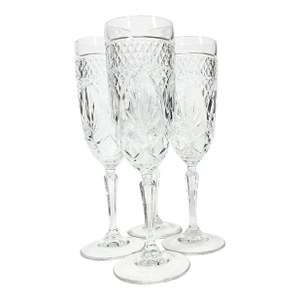 Vintage Carved Crystal Champagne Flutes- Set of Four