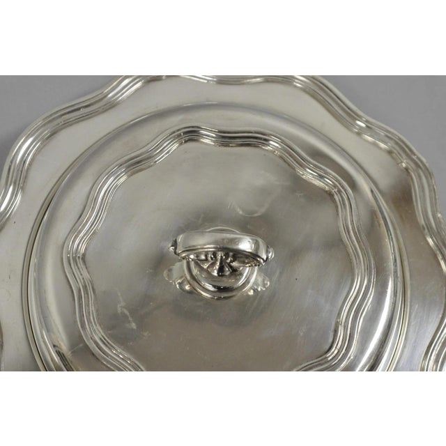 Metal Vintage Sheffield Round Scalloped Silver Plated Covered Divided Serving Dish For Sale - Image 7 of 16