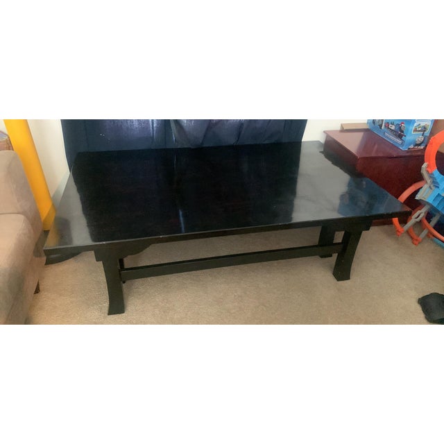 Vintage Baker Furniture Hollywood Regency Chinoiserie Monumental Black Lacquered Coffee Table For Sale In Las Vegas - Image 6 of 6