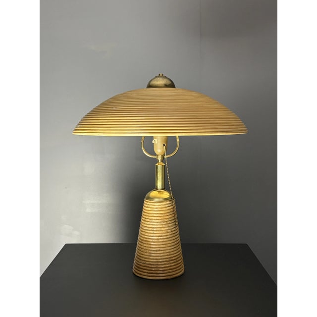 Pencil Reed Rattan Bamboo and Brass Table Lamp, Italy, 1970s For Sale - Image 9 of 17