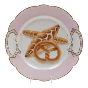 Antique 19th Century Old Paris Porcelain Trompe l'Oeil Plate Decorated With Breads and Pretzel