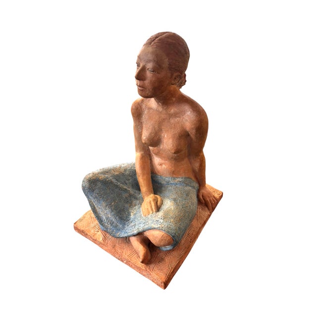 Contemporary Original Signed O’Hare Figural Sculpture of Seated Woman in Blue Skirt For Sale - Image 3 of 10
