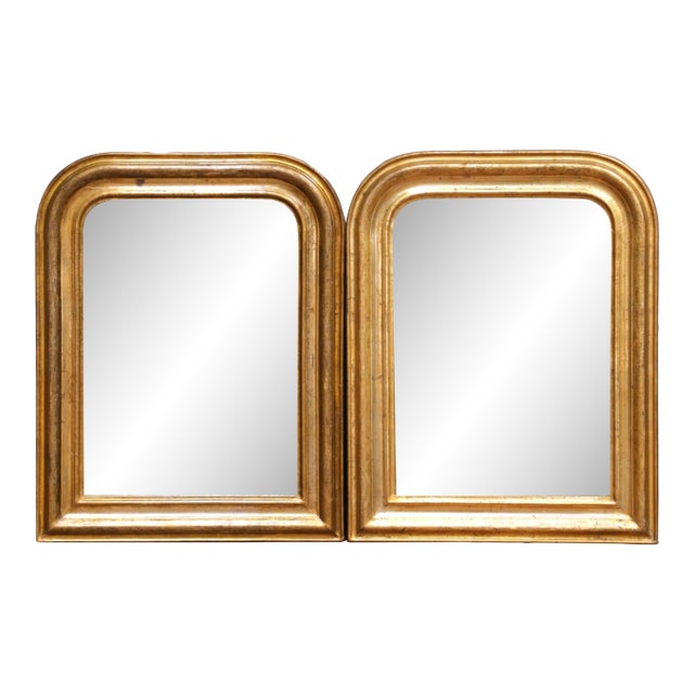 Pair of 19th Century French Louis Philippe Giltwood Mirrors With Floral Motifs For Sale