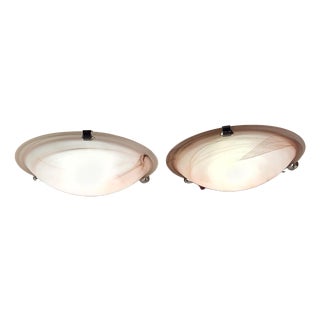 Flat Vintage Ceiling Lamps with Purple Marbled Glass and Silver-Colored Metal Brackets, 2000s, Set of 2 For Sale