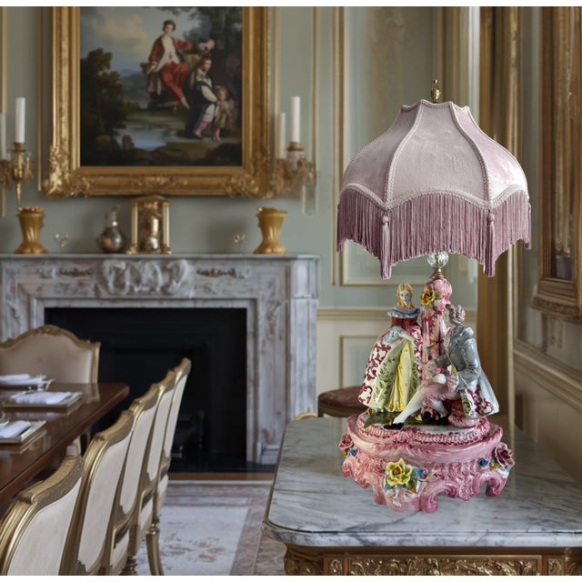 Large Mid-Century D. Poloniato Capodimonte Porcelain Table Lamp Courting Couple Harp For Sale In New York - Image 6 of 18
