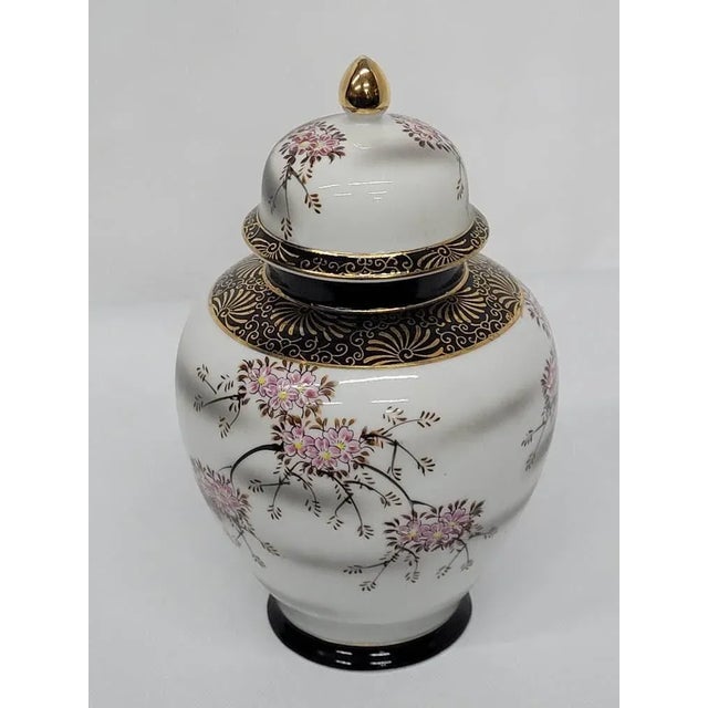 Vintage Pink & Black Lidded Ginger Jar Vase For Sale - Image 6 of 10