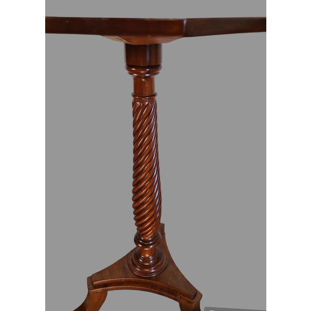 Victorian Early 20th Century Antique Walnut Octagon Barley-Twist Tripod Base Candle-Fern-Stand Side Table For Sale - Image 3 of 6