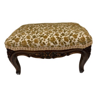 Vintage French Small Footstool With Cut Velvet Upholstery For Sale