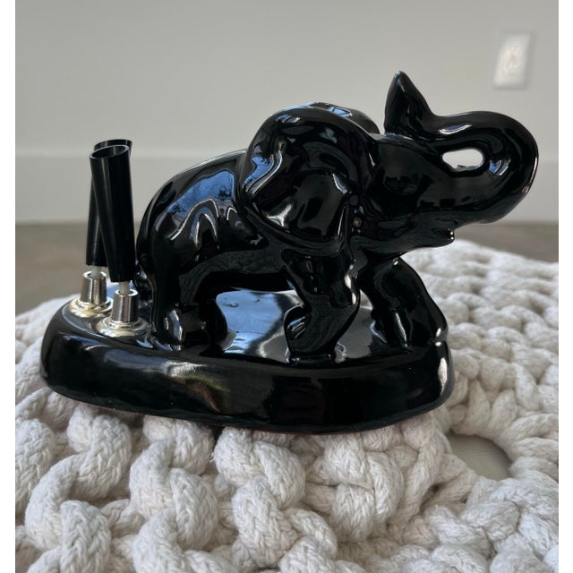 Mid 20th Century Vintage Mid-Century Ceramic Black Elephant Pen Holders-Set of 2 For Sale - Image 5 of 9