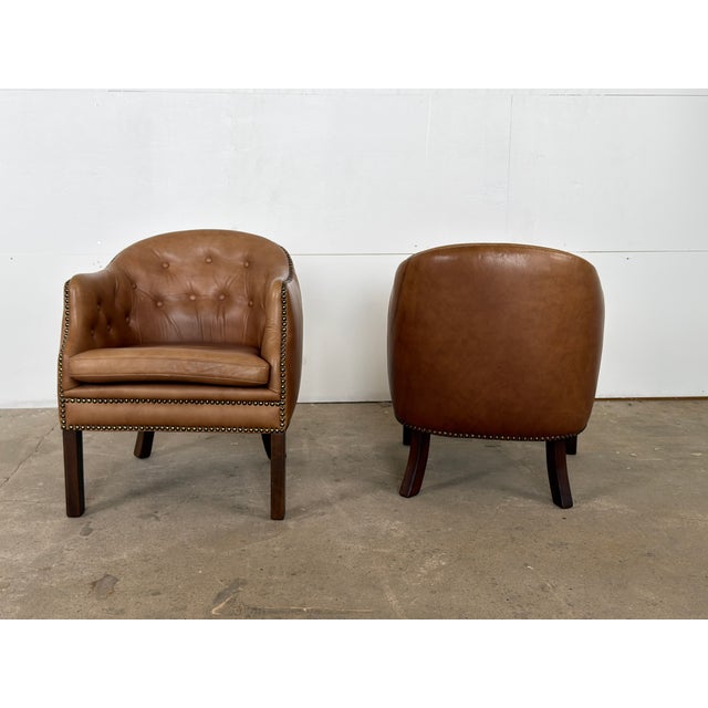 Mid-Century Modern Mid-Century Modern Danish Leather Club Chairs from Wiels Møbler, 1985, Set of 2 For Sale - Image 3 of 11