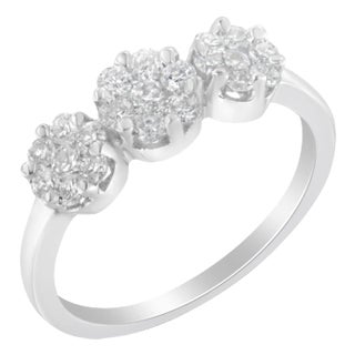 14K White Gold Three-Stone Cluster Diamond Ring (0.7 Cttw, H-I Color, SI2-I1 Clarity) - Size 4-1/2 EVS1010 For Sale