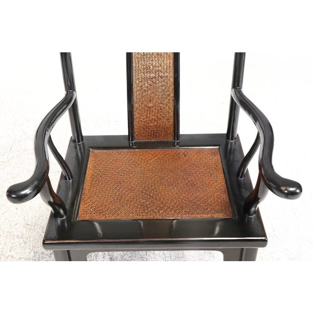 Antique Chinese Black Lacquer Scholar Travel Desk & Two Yoke Back Chairs For Sale - Image 11 of 18