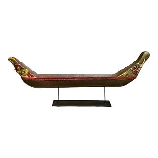 Large Late 20th Century Balinese Carved Wood Dragon Boat, Indonesian Folk Art, 34"w For Sale