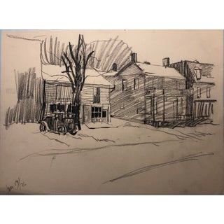1936 Henry Gasser Cityscape Drawing For Sale