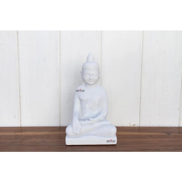 Contemporary White Marble Burmese Sitting Buddha For Sale - Image 3 of 11