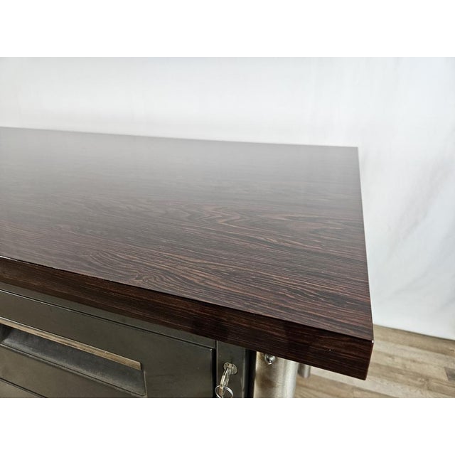 Metal Iron Desk with Rosewood Laminate Top from Mobiltecnica Turin, Italy, 1970s For Sale - Image 7 of 18