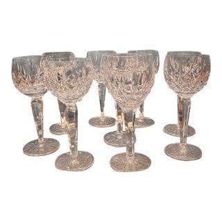 1970s Waterford Crystal Lismore Wine Glasses Goblets Set of 9 Signed Cut Crystal For Sale