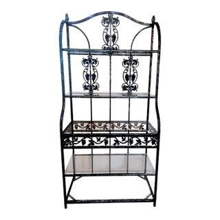 20th Century Neoclassical Revival Iron Étagère With Grape Vine Motif 5-Tier Display Shelf For Sale