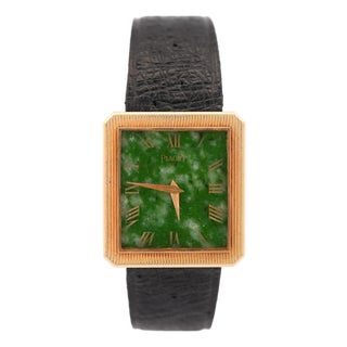 1970s Piaget Protocole Jade Dial 18k Gold 25mm Vintage Watch For Sale
