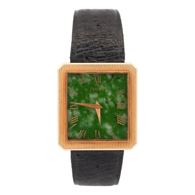 1970s Piaget Protocole Jade Dial 18k Gold 25mm Vintage Watch For Sale