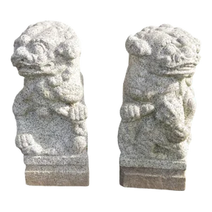 Early 20th Century Chinese Granite Carved Foo Dog Garden Statues - A Pair