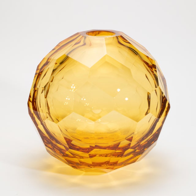 Modern Hand-Blown Murano Globe Vase in Amber For Sale - Image 3 of 8