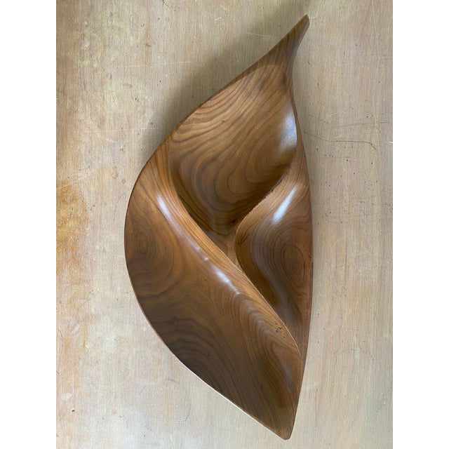 Large mid-century hand-carved sculptural bowl by master craftsman Emil Milan. A beautiful tabletop styling piece!