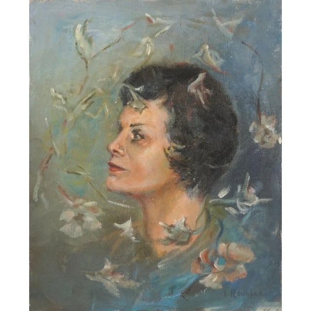 Mid Century Portrait Charlotte With Flowers by Irina Belotelkin Roublon For Sale In Monterey, CA - Image 6 of 6