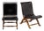 Pair of Mid-Century Black Leather and Wood Lounge Chairs by Valenti For Sale