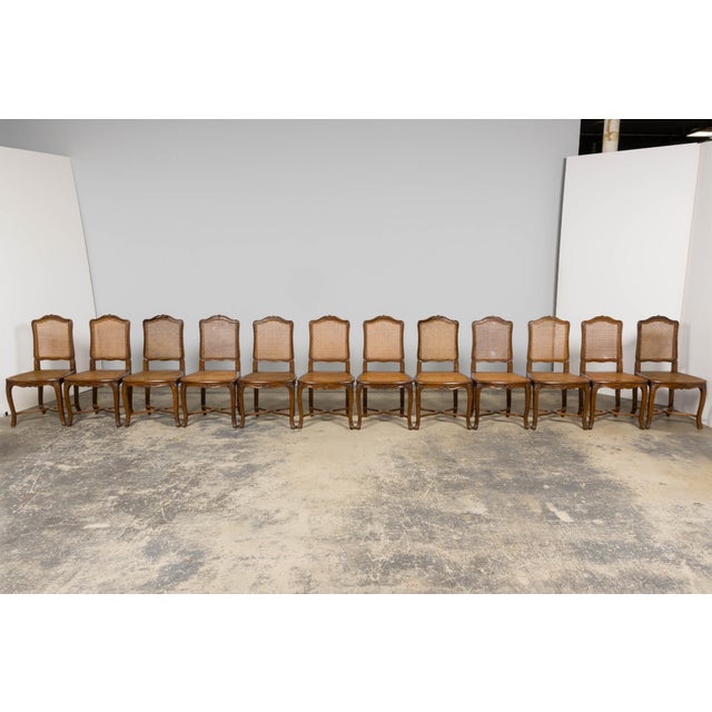 Brown Antique French Louis XV Style Provincial Walnut Cane Dining Chairs, Set of 12 For Sale - Image 8 of 18