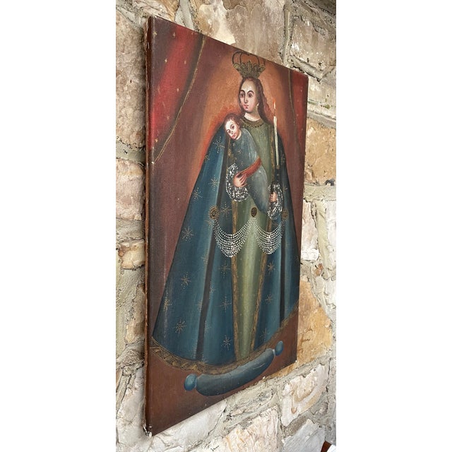 20th Century Virgin Mary & Christ Child Oil on Canvas For Sale - Image 4 of 9