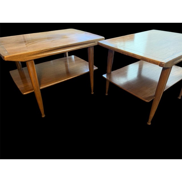 Wood 1960s McM Walnut EndTables Stand Vintage Mid-Century Side Tables Pair (2) For Sale - Image 7 of 10