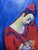 2010s Oil Painting Girl in Red With a Fan Victor Konotopsky For Sale - Image 5 of 9